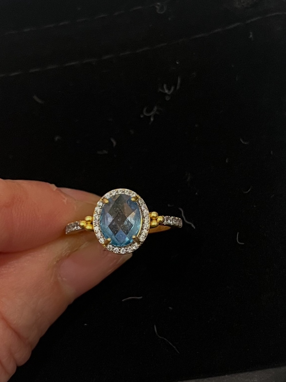 Size 7 Freida Rothman with Blue Oval Center and Pavé Halo